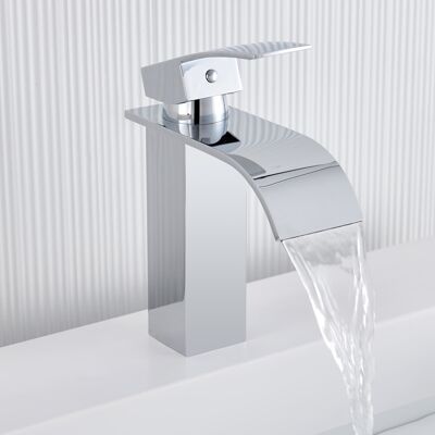 AURALUM Grifo De Baño, Grifo Mezclador De Cascada, Grifo De Baño, Mezclador Monomando Para Lavabo, Mezclador De Lavabo Para Baño, Cromado AURALUM Grifo De Baño, Grifo Mezclador De Cascada, Grifo De Baño, Mezclador Monomando Para Lavabo, Mezclador De Lavabo Para Baño, Cromado