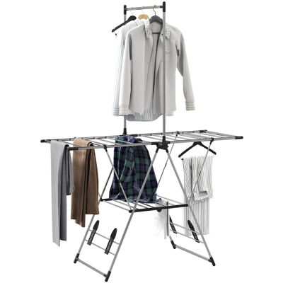 JHY DESIGN Tendedero Vertical Plegable Con Alas Ajustables, 4 Estantes Para Zapatos, Barra Y Estante, 139 X 62,5 X 201 Cm, Plateado JHY DESIGN Tendedero Vertical Plegable Con Alas Ajustables, 4 Estantes Para Zapatos, Barra Y Estante, 139 X 62,5 X 201 Cm, Plateado