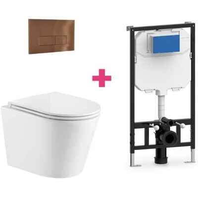 Aquore - Pack Inodoro Suspendido Cerámica Turin Con Cisterna Y Pulsador Cobre Rectangular Aquore - Pack Inodoro Suspendido Cerámica Turin Con Cisterna Y Pulsador Cobre Rectangular