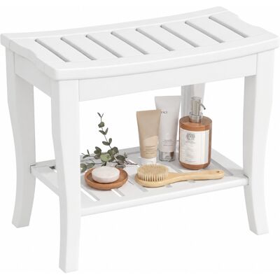 Homcom Taburete De Baño De Bambú Con Estante Banco De Baño Antideslizante Impermeable Y Robusta Para Hogar Salón Spa 47,5x26x44,5 Cm Blanco Homcom Taburete De Baño De Bambú Con Estante Banco De Baño Antideslizante Impermeable Y Robusta Para Hogar Salón Spa 47,5x26x44,5 Cm Blanco