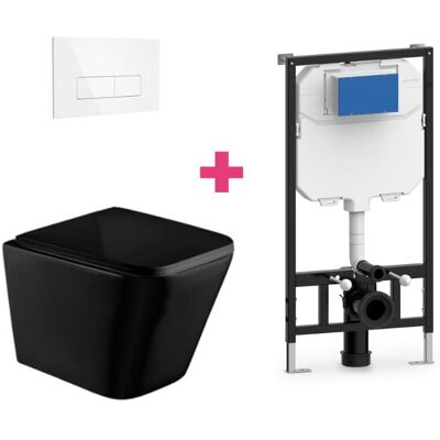 AQUORE Pack Inodoro Suspendido Cerámica Pisa Negro Mate Con Cisterna Y Pulsador Blanco Rectangular AQUORE Pack Inodoro Suspendido Cerámica Pisa Negro Mate Con Cisterna Y Pulsador Blanco Rectangular