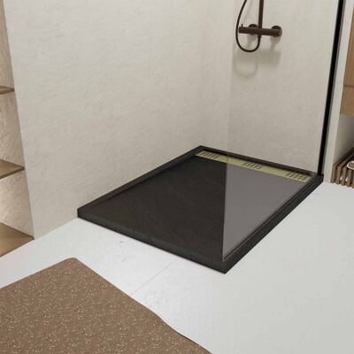 AURLANE Plato Ducha Negro Efecto Piedra 90x120x4 + Rejillas Cromada Y Oro Cepillado AURLANE Plato Ducha Negro Efecto Piedra 90x120x4 + Rejillas Cromada Y Oro Cepillado