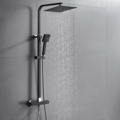 AURALUM Columna De Ducha Termostática Negra, Juego De Ducha De Altura Ajustable, Juego De Ducha Negro Con Mezclador, Sistema De Ducha De Lluvia Para Baño AURALUM Columna De Ducha Termostática Negra, Juego De Ducha De Altura Ajustable, Juego De Ducha Negro Con Mezclador, Sistema De Ducha De Lluvia Para Baño