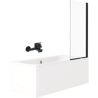 Jacob Delafon - Pack Bañera Recta 180 X 80 Elise + Mezclador Bañera Ducha Negro Mate + Mampara Bañera Negro Mate + Desagüe Jacob Delafon - Pack Bañera Recta 180 X 80 Elise + Mezclador Bañera Ducha Negro Mate + Mampara Bañera Negro Mate + Desagüe