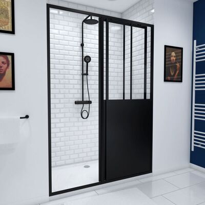 Aurlane Puerta corredera negra mate y plato - Ducha y Base Aurlane Puerta corredera negra mate y plato - Ducha y Base