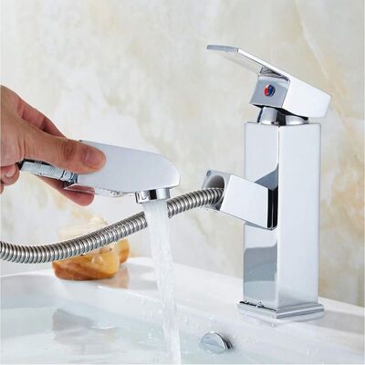 ABYSSE Grifo De Baño Con Cabezal Rociador Extraíble, Grifo De Lavabo Tipo Cascada Cromado ABYSSE Grifo De Baño Con Cabezal Rociador Extraíble, Grifo De Lavabo Tipo Cascada Cromado