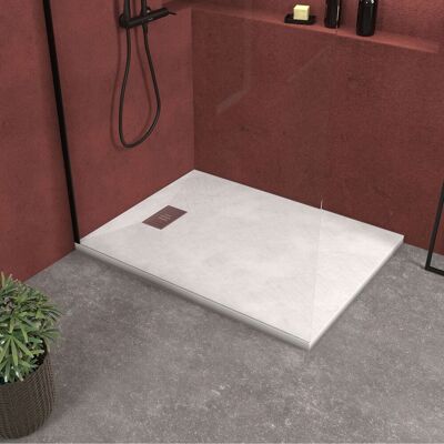 AURLANE Plato Ducha Blanco Efecto Piedra 90x120cm Y Rejilla Patrón Lineal Inox AURLANE Plato Ducha Blanco Efecto Piedra 90x120cm Y Rejilla Patrón Lineal Inox