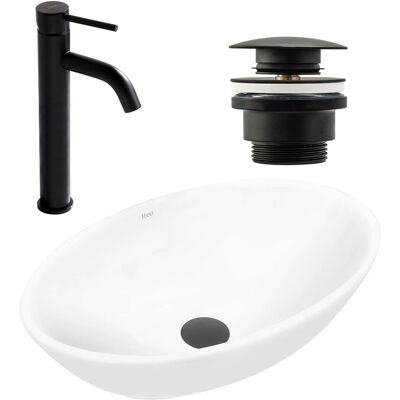 REA - Pamela White - Lavabo blanco - Grifo negro mate - Set lavabo REA - Pamela White - Lavabo blanco - Grifo negro mate - Set lavabo