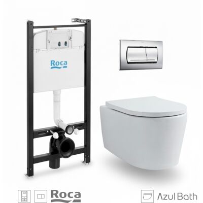 Roca - Bastidor Active Pack Cisterna Empotrada Y Pulsador Cromo Brillo Con Inodoro Suspendido Rimless Lia Blanco Br Aqua Roca - Bastidor Active Pack Cisterna Empotrada Y Pulsador Cromo Brillo Con Inodoro Suspendido Rimless Lia Blanco Br Aqua