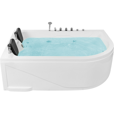 BELIANI Bañera De Hidromasaje Esquinera De Acrílico Blanco Con Luces Led Derecha 2 Reposacabezas Calama BELIANI Bañera De Hidromasaje Esquinera De Acrílico Blanco Con Luces Led Derecha 2 Reposacabezas Calama