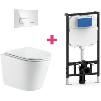 Aquore - Pack Inodoro Suspendido Cerámica Turin Con Cisterna Y Pulsador Cromado Rectangular Aquore - Pack Inodoro Suspendido Cerámica Turin Con Cisterna Y Pulsador Cromado Rectangular