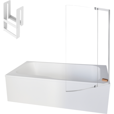 Jacob Delafon - Pack Bañera Ducha Antideslizante 160x85 Malice Versión Recta Blanco Mate + Faldón Esquinero + Mampara De Bañera + Estante Jacob Delafon - Pack Bañera Ducha Antideslizante 160x85 Malice Versión Recta Blanco Mate + Faldón Esquinero + Mampara De Bañera + Estante