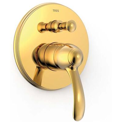 Tres 24218001or Tres Clasic Grifo Monomando Empotrado De 2 Vías Para Bañera Y Ducha Color Oro 24k - Ref: 24218001or Tres 24218001or Tres Clasic Grifo Monomando Empotrado De 2 Vías Para Bañera Y Ducha Color Oro 24k - Ref: 24218001or