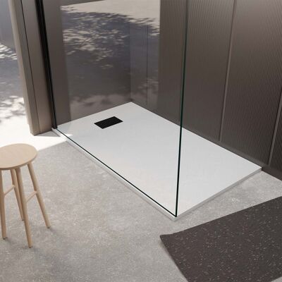 AURLANE Plato de ducha efecto piedra blanco 80x120cm - Rejilla perforada negra AURLANE Plato de ducha efecto piedra blanco 80x120cm - Rejilla perforada negra