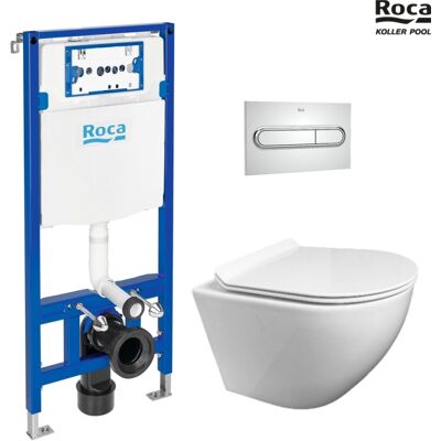 Bastidor Roca Duplo Pack Cisterna Empotrada Y Pulsador Pl1 Cromo Brillo Con Wc Suspendido Kp Round Smart Blanco Tapa Fina Bastidor Roca Duplo Pack Cisterna Empotrada Y Pulsador Pl1 Cromo Brillo Con Wc Suspendido Kp Round Smart Blanco Tapa Fina
