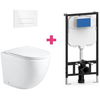 AQUORE Pack Inodoro Suspendido Cerámica Genova Con Cisterna Y Pulsador Blanco Rectangular AQUORE Pack Inodoro Suspendido Cerámica Genova Con Cisterna Y Pulsador Blanco Rectangular