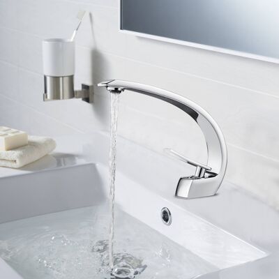 Auralum - Grifo De Lavabo Alto Cromo Grifo Lavabo De Latón, Mezcladora Monomando Para Lavabo, Grifería De Baño Con Aireador Desmontable Auralum - Grifo De Lavabo Alto Cromo Grifo Lavabo De Latón, Mezcladora Monomando Para Lavabo, Grifería De Baño Con Aireador Desmontable