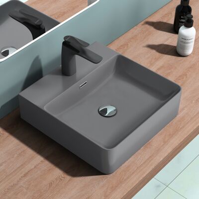 DOPORRO Lavabo de cerámica rectangular en Antracita - Lavabo suspendido DOPORRO Lavabo de cerámica rectangular en Antracita - Lavabo suspendido