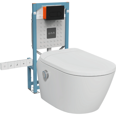Conjunto De Inodoro Suspendido Sin Borde Con Sistema De Bidé Integrado, Asiento Y Conexiones Eléctricas, Color Blanco Vitra V-care Ultra + Estructura Autoportante V-fix Easy + Placa De Descarga Negra Conjunto De Inodoro Suspendido Sin Borde Con Sistema De Bidé Integrado, Asiento Y Conexiones Eléctricas, Color Blanco Vitra V-care Ultra + Estructura Autoportante V-fix Easy + Placa De Descarga Negra