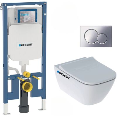 Geberit Pack Cisterna Empotrada Extraplana Duofix + Inodoro Sin Bridas Smyle + Asiento Con Cierre Suave + Placa Cromo Geberit Pack Cisterna Empotrada Extraplana Duofix + Inodoro Sin Bridas Smyle + Asiento Con Cierre Suave + Placa Cromo