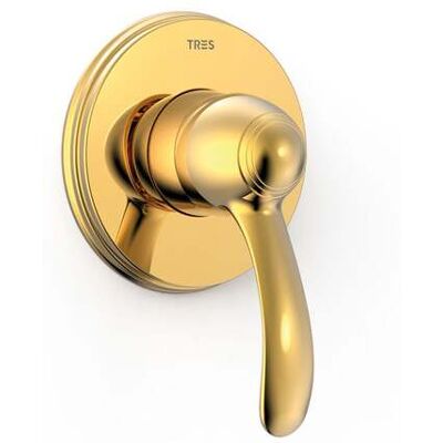 Tres - 24217701or Clasic Grifo Monomando Empotrado De 1 Vía Para Ducha Color Oro 24k - Ref: 24217701or Tres - 24217701or Clasic Grifo Monomando Empotrado De 1 Vía Para Ducha Color Oro 24k - Ref: 24217701or