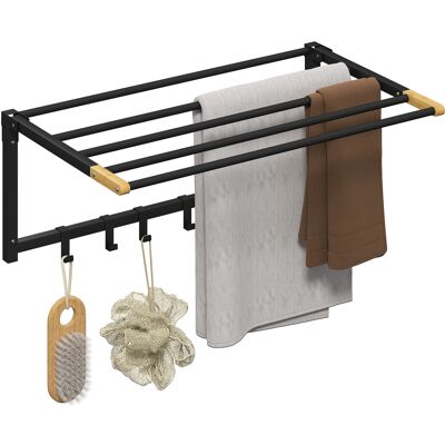 JHY DESIGN Toallero Plegable De Pared Para Baño, 60 Cm, Negro, Con 5 Barras Y 6 Ganchos. JHY DESIGN Toallero Plegable De Pared Para Baño, 60 Cm, Negro, Con 5 Barras Y 6 Ganchos.