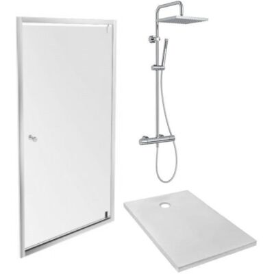Plato De Ducha Ipso 100 X 80 + Pared Puerta Pivotante De Esquina + Columna De Ducha Brigitte - Jacob Delafon Plato De Ducha Ipso 100 X 80 + Pared Puerta Pivotante De Esquina + Columna De Ducha Brigitte - Jacob Delafon