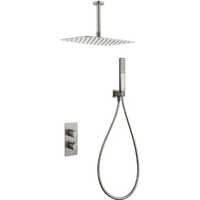 Imex - Conjunto De Ducha Empotrado Arezzo Termostático Rociador Cuadrado Ducha De Lluvia Serie Arezzo Color Níquel Cepillado Imex - Conjunto De Ducha Empotrado Arezzo Termostático Rociador Cuadrado Ducha De Lluvia Serie Arezzo Color Níquel Cepillado