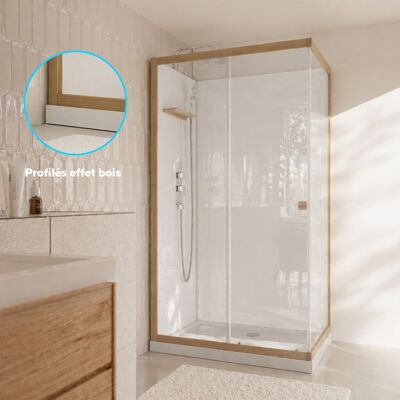 AURLANE Cabina De Ducha 110x80x200/230cm Efecto Madera Y Blanca - Plato Ducha Bajo AURLANE Cabina De Ducha 110x80x200/230cm Efecto Madera Y Blanca - Plato Ducha Bajo
