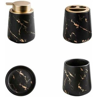 OEM Juego De 4 Accesorios De Baño De Cerámica Con Efecto Mármol: Dispensador De Jabón, Portacepillos De Dientes, Vaso Y Jabonera. Acabado Negro Mate, 12,5 X 8,5 Cm. OEM Juego De 4 Accesorios De Baño De Cerámica Con Efecto Mármol: Dispensador De Jabón, Portacepillos De Dientes, Vaso Y Jabonera. Acabado Negro Mate, 12,5 X 8,5 Cm.