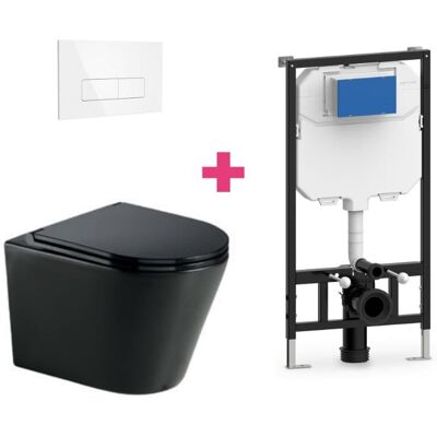 AQUORE Pack Inodoro Suspendido Cerámica Turin Negro Mate Con Cisterna Y Pulsador Blanco Rectangular AQUORE Pack Inodoro Suspendido Cerámica Turin Negro Mate Con Cisterna Y Pulsador Blanco Rectangular