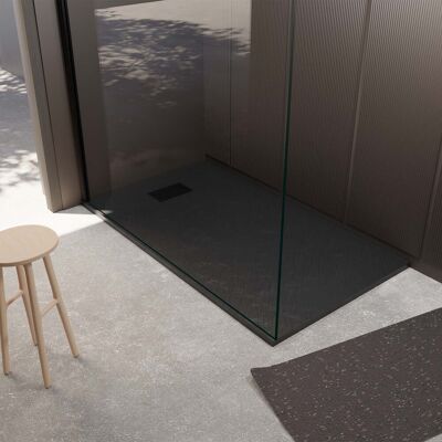 AURLANE Plato de ducha negro efecto piedra 90x140cm con rejilla lineal AURLANE Plato de ducha negro efecto piedra 90x140cm con rejilla lineal