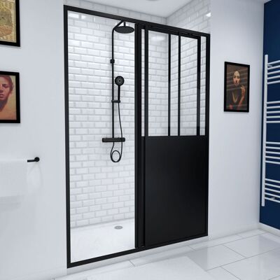 Aurlane Puerta de Ducha Corredera Negra Mate y Base - Ducha Aurlane Puerta de Ducha Corredera Negra Mate y Base - Ducha