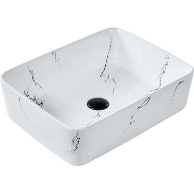 Beliani - Lavabo Sobre Encimera Baño Cerámica Blanco Efecto Mármol 49 X 38 Cm Hopi Beliani - Lavabo Sobre Encimera Baño Cerámica Blanco Efecto Mármol 49 X 38 Cm Hopi
