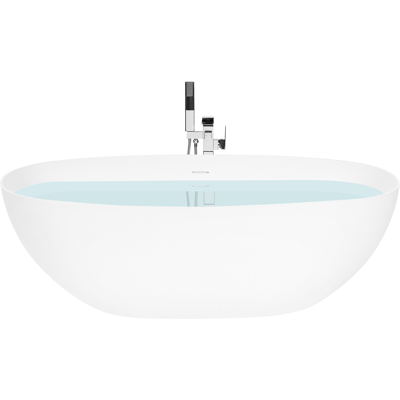 BELIANI Bañera Independiente De Solid Surface Ovalada Con Borde Fino 170 Cm Blanco Lamanga BELIANI Bañera Independiente De Solid Surface Ovalada Con Borde Fino 170 Cm Blanco Lamanga