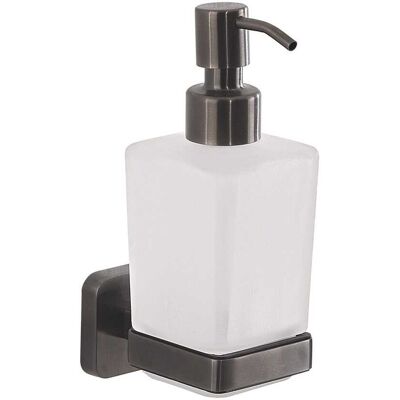 KIAMAMI VALENTINA Dispensador De Jabón De Pared Gun Metal En Acero Inoxidable Y Vidrio Esmerilado Tahiti KIAMAMI VALENTINA Dispensador De Jabón De Pared Gun Metal En Acero Inoxidable Y Vidrio Esmerilado Tahiti