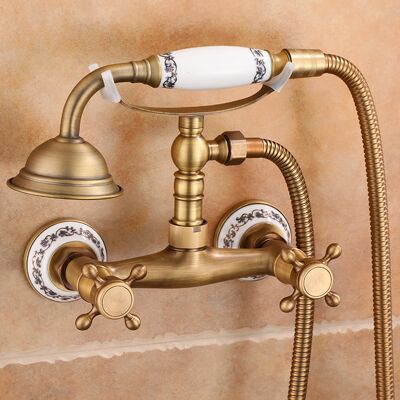 OEM Grifo De Bañera Retro Con Ducha De Mano Mural, Grifo Mezclador De Latón, Monomando, Porcelana Azul Y Blanca Para Baño Nostálgico - Otro OEM Grifo De Bañera Retro Con Ducha De Mano Mural, Grifo Mezclador De Latón, Monomando, Porcelana Azul Y Blanca Para Baño Nostálgico - Otro