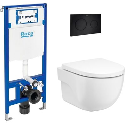 Bastidor Roca Duplo Con Cisterna Empotrada, Pulsador Pl10 Negro Mate, Inodoro Suspendido Roca Meridian Bl 48cm Bastidor Roca Duplo Con Cisterna Empotrada, Pulsador Pl10 Negro Mate, Inodoro Suspendido Roca Meridian Bl 48cm