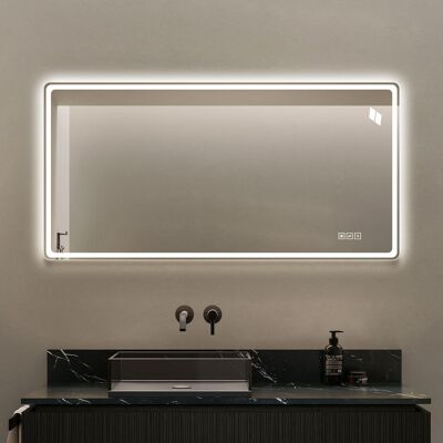 JHY DESIGN Espejo De Baño Led Sin Marco De 60×120 Cm, Retroiluminación Frontal Y Trasera, Control Táctil Con Intensidad Ajustable, 3 Temperaturas De Color (3000k-6000k), Tratamiento Antivaho. JHY DESIGN Espejo De Baño Led Sin Marco De 60×120 Cm, Retroiluminación Frontal Y Trasera, Control Táctil Con Intensidad Ajustable, 3 Temperaturas De Color (3000k-6000k), Tratamiento Antivaho.