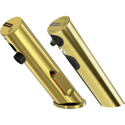 Grifo Mezclador Infrarrojo Con Llave De Paso + Dispensador De Jabón Infrarrojo Presto Linea, Dorado Cepillado Grifo Mezclador Infrarrojo Con Llave De Paso + Dispensador De Jabón Infrarrojo Presto Linea, Dorado Cepillado