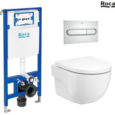 Bastidor Roca Duplo Con Cisterna Empotrada, Pulsador Pl1 Cromo Br, Inodoro Suspendido Roca Meridian 48cm Bastidor Roca Duplo Con Cisterna Empotrada, Pulsador Pl1 Cromo Br, Inodoro Suspendido Roca Meridian 48cm