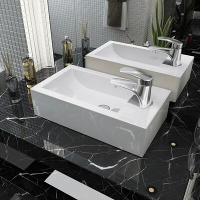Lavabo rectangular con agujero para grifo vidaXL cerámica blanca - 46x25,5x12 cm - Lavabo Lavabo rectangular con agujero para grifo vidaXL cerámica blanca - 46x25,5x12 cm - Lavabo