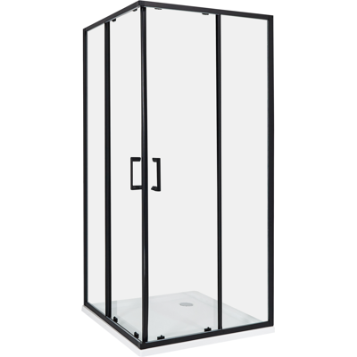 BELIANI Cabina De Ducha Vidrio Templado Puerta Doble Corredera Negro 90 X 90 X 185 Cm Tela BELIANI Cabina De Ducha Vidrio Templado Puerta Doble Corredera Negro 90 X 90 X 185 Cm Tela