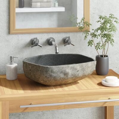 vidaXL Fregadero de río en piedra ovalada 45-53cm - Piedra natural vidaXL Fregadero de río en piedra ovalada 45-53cm - Piedra natural
