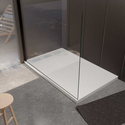AURLANE Plato De Ducha Blanco Efecto Granito 90x140x3cm + Rejilla Blanca Mate AURLANE Plato De Ducha Blanco Efecto Granito 90x140x3cm + Rejilla Blanca Mate