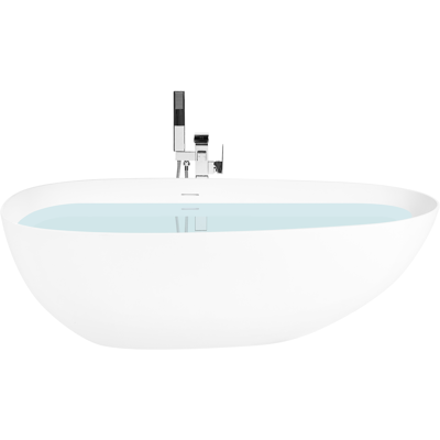 BELIANI Bañera Independiente De Solid Surface Ovalada Con Borde Fino 170 Cm Blanco Turia BELIANI Bañera Independiente De Solid Surface Ovalada Con Borde Fino 170 Cm Blanco Turia