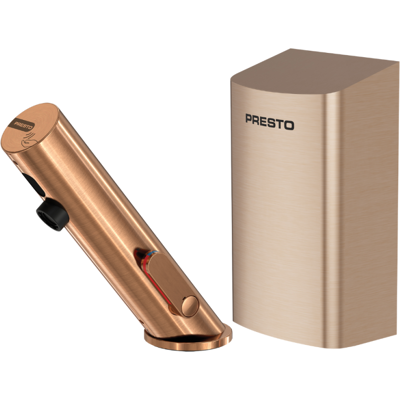 Grifo Mezclador Infrarrojo Con Llave De Paso + Secador De Manos Presto Linea, Cobre Cepillado Grifo Mezclador Infrarrojo Con Llave De Paso + Secador De Manos Presto Linea, Cobre Cepillado