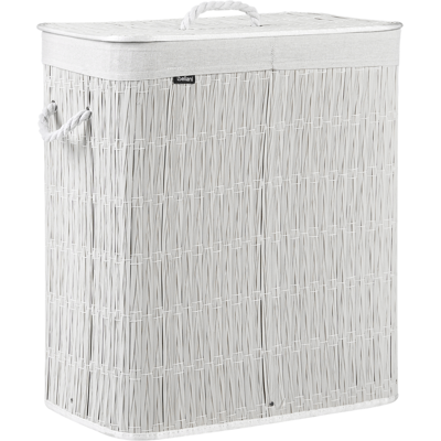 BELIANI Cesto Para La Ropa Sucia Plegable Con Tapa Forro Extraíble De Dos Compartimentos De Tela Hecho A Mano Cuarto De Baño 100l Blanco Crema Arraias BELIANI Cesto Para La Ropa Sucia Plegable Con Tapa Forro Extraíble De Dos Compartimentos De Tela Hecho A Mano Cuarto De Baño 100l Blanco Crema Arraias