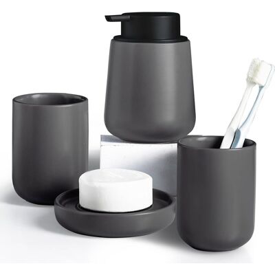 OEM Juego De 4 Accesorios De Cerámica: Jabonera, Dispensador, Cepillo De Dientes, Vaso – Gris – Para El Hogar Y El Baño. OEM Juego De 4 Accesorios De Cerámica: Jabonera, Dispensador, Cepillo De Dientes, Vaso – Gris – Para El Hogar Y El Baño.