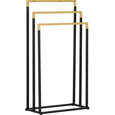 JHY DESIGN Toallero De 3 Barras/portatoalleros De Baño En Acero Y Bambú Negro, Ideal Para Baños. JHY DESIGN Toallero De 3 Barras/portatoalleros De Baño En Acero Y Bambú Negro, Ideal Para Baños.